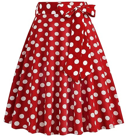 Odizli Rock Damen Knielang Rockabilly Tellerrock Elegant 50er Jahre Vintage Audrey Hepburn A Linie Swing Petticoat R�cke Faltenrock Plisseerock Retro Trachtenrock Festlich Sommerrock Rot Polka Dot M