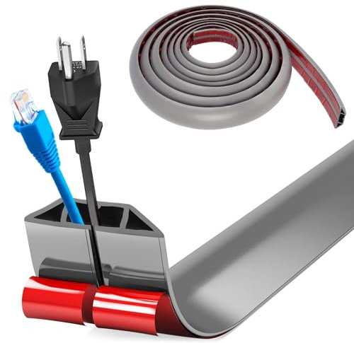 Bocguy Cache Cable Sol, Petit Canal de Câble Flexible, 5M x 4cm Goulotte Passe Cable Sol Silicone, Cache Fil Électrique Sol Auto-Adhésif pour Tous Les Câbles (Gris - Côtés Trapézoïdaux)