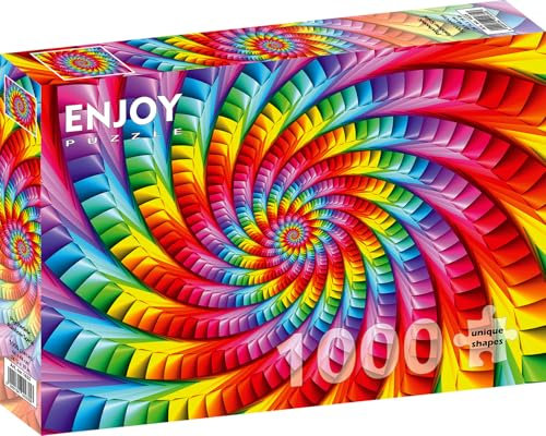 1000 Pieces Jigsaw Puzzle for Adults – Matte Finish, Soft Touch, Sturdy and Unique Pieces, Tight Fit, Vivid Colors, Missing Pieces Service – Psychedelic Rainbow Gradient Spiral Swirl – by ENJOY Puzzle