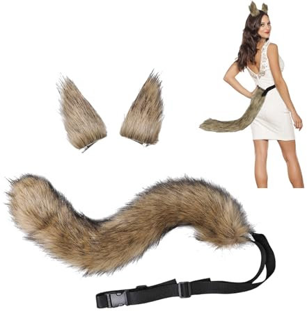 Kunstfell, Fuchs, Katzenohren, Haarspange, Schwanz, Set, flauschiger Wolf, Fuchs, Cosplay-Kostüm, Haarreif, langer Schwanz, Tierverkleidung, Haarband, Zubehör, Halloween, Rollenspiel, Party, Kostüm