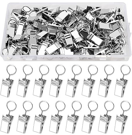 YIXISI 50 Piezas Clips de Gancho de Metal, Ganchoclips para Cortina de Ducha, Metal Pinzas para Cortinas con Gancho, para Dormitorio, Baño, Decoración del Hogar, Plata