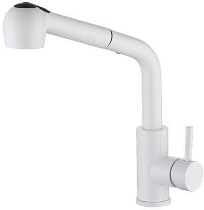 Kitchen Mixer Tap with Pull Out Spray, White Swivel 2 Modes Hot and Cold Water Stainless Steel Sink Tap-White