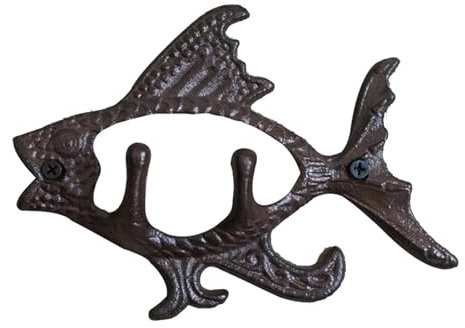 Fulenyi Gusseisener Doppel Wandhaken/Fisch Aufhängung - 17,5 cm Dekorativer Wandhaken - Rustikales Gusseisen