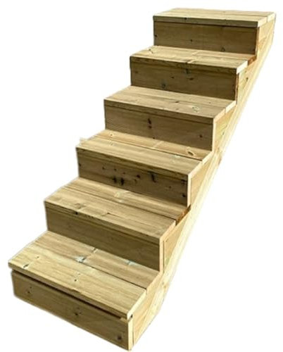 Escalera exterior de madera, de 2 a 7 peldaños, kit listo para usar, de madera, para jardín, balcón y terraza ( 6 peldaños con contrahuellas, 100 cm)