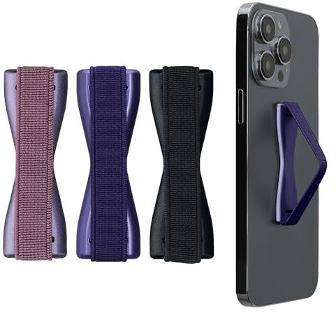 kwmobile Supporto Dita Cellulare - Set 3X Fasce Elastiche Sostegno Antiscivolo Antiurto Telefonino Supporto Universale - Finger Holder Phone Lilla Metallizzato/Bordeaux Metallizzato/Blu Glitter