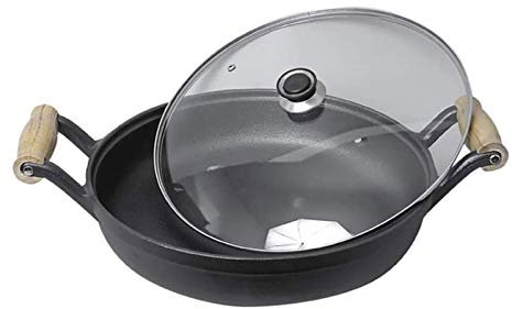 PACUM Black Pan - Non-Stick Frying Pan Made of Cast Iron, Frying Pan with Glass Lid Designed on Both Ears Vision