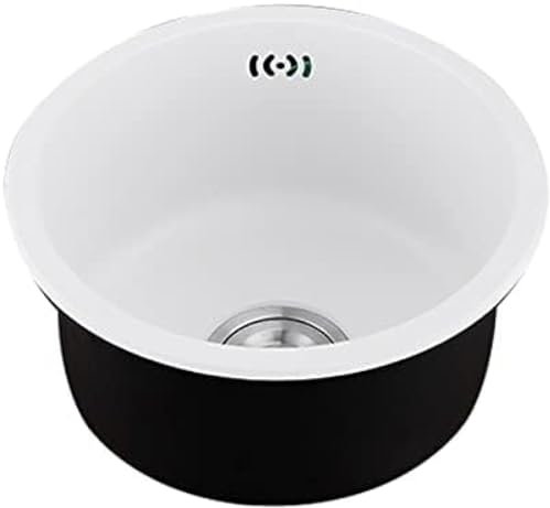 Fregaderos De Barra Redonda Fregadero Blanco Renovación De La Cocina Piscina Fregadero Individual Redondo Fregadero De Mini Bar Fregadero Individual Redondo De Acero Inoxidable 304,Blanco,32cm,Pic