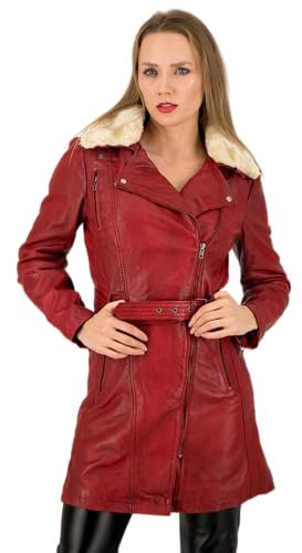URBAN 5884 MILOU Damen Lederjacke, Oberschenkellanger Mantel aus echtem Lammfell, Soft-Touch Winterjacke, Rot, M