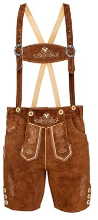 STEIGENHÖFER Lederhose Herren Tracht kurz - Anton - Trachtenhose mit Trägern - 100% Rindsleder - Traditionelle Echtlederhose - Ideal für Dein Oktoberfest Herren Outfit - Mittelbraun - 52