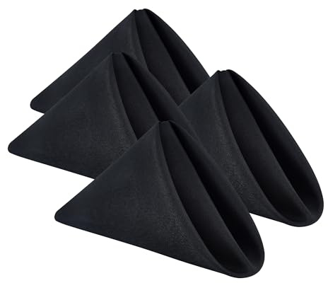 Wolkemer Set of 4 Black Cloth Napkins 17 x 17 Inches Solid Washable Polyester Dinner Napkins with Hemmed Edges for Dinners Parties Weddings Banquets Events Table Decoration