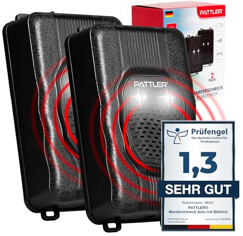 PATTLER® Ahuyentador de martas para coche con luz estroboscópica, con fuente de alimentación flexible, batería de coche de 12 V, batería AA o USB, protección eficaz para coche, jardín, desván, 2