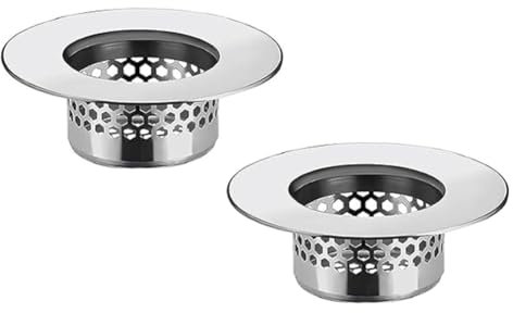 Colador de fregadero de baño (paquete de 2), cubierta de drenaje de bañera, colador de drenaje de lavabo, colador de pelo, para lavandería, fregadero, RV, filtro de drenaje de acero inoxidable. Tamaño