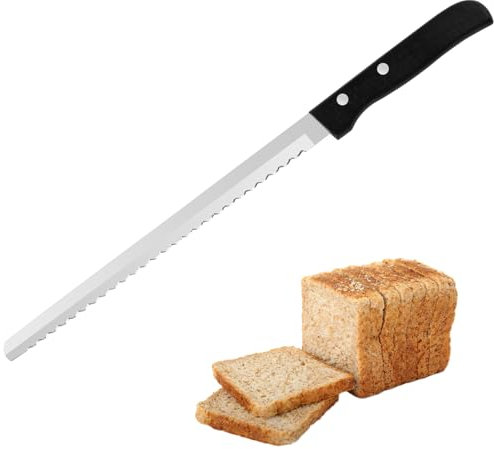 Cuchillo Panero, Cuchillo para Pan 38 cm, Cuchillo de Sierra Pan, Cuchillo Panero Profesional con Mango Negro Ergonómico, Cuchillo Pan Acero Inoxidable para Cortar Pan, Bagels, Pasteles, Alimentos