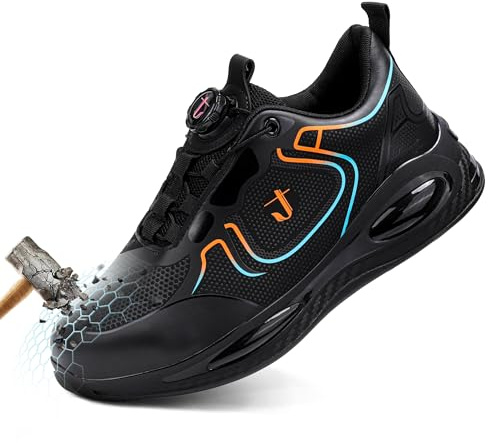 TIAROOTT Arbeitsschuhe Herren Sicherheitsschuhe Damen Leicht Trends Drehknopf Sportliche Luftkissen Turnschuhe Atmungsaktiv Stahlkappenschuhe Bequeme Dachdeckerschuhe Kochschuhe, Orange,Gr.44