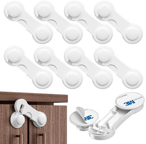 Kimsky 8 Stück Kindersicherung Schrank, Weiß Kindersicherung Schubladen für Babys und Kleinkinder, Schubladensicherung für Möbel, Küche, Schranksicherung Baby Mit Kleber, kein Bohren