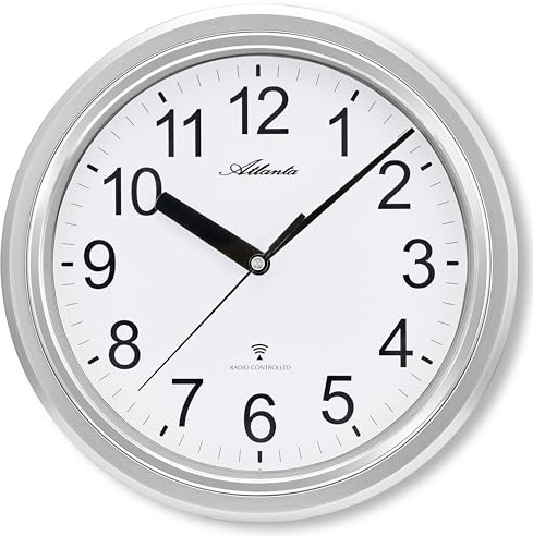 Atlanta Funk Wanduhr Modern Rund 28 cm große arabische Zahlen - 4522/19 (Silber)