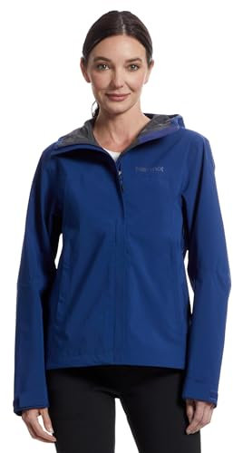 Marmot Damen PreCip Eco Pro Jacket, Wasserdichte Regenjacke, winddichter Regenmantel, atmungsaktiv, faltbarer Hardshell Windbreaker, optimal zum Wandern und Trekking, Twilight Blue, XS