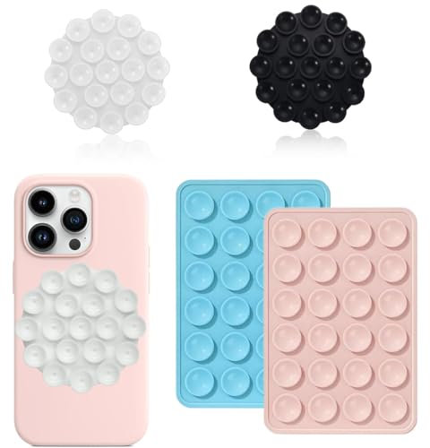 AFCJLTO 4 Paquetes Fundas Adhesivas de Silicona con Ventosa para teléfono, Soportes de Silicona para Teléfonos Móviles,Compatibles con Todos los Modelos, Idóneos para Selfies y Video