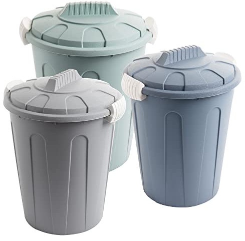 2friends Mülltonne Modell Eco, mit Deckel, Tonne mit Deckel 23L, 3er Set, Mülleimer mit Deckel, Futtertonne, Abfalleimer mit Deckel und Tragegriffen, Farbe: Pastellgrau, Pastellsand, Pastellgrün,