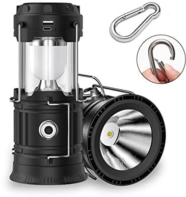 Surpahs Lampe de Camping Solaire, Lampe de Poche Portable Rechargeable USB Étanche, 350 Lumen, Noir, Diode Électroluminescente (LED), Résistant à l'Eau, Pour Tente, Urgence, Randonnée