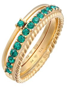 Elli Ring Damen Solitär Memoire Set mit Glaskristallen in 925 Sterling Silber vergoldet