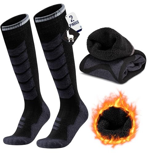 2 Paia Calze Sci in Lana Alpaca Per Uomo e Donna, Calzini Invernali Caldi a Compressione fino al Ginocchio per Sci, Snowboard e Sport Invernali, Escursionismo e Passeggiate, Taglia 35-51