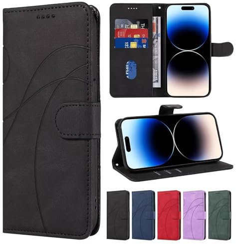 Czhwsm Compatible for Case iPhone 5S Flip Leather wallet Phone Case With Bracket Card Holder Magnetic Stand Cover+2X Tempered Glass Screen Protector-Black