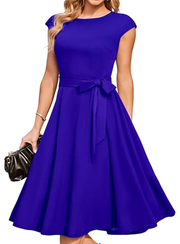 DRESSTELLS Cocktail Dresses for Women UK, Summer Formal Wedding Guest Graduation Evening Prom Vintage Tea Party Casual Dress 2026 RoyalBlue XL
