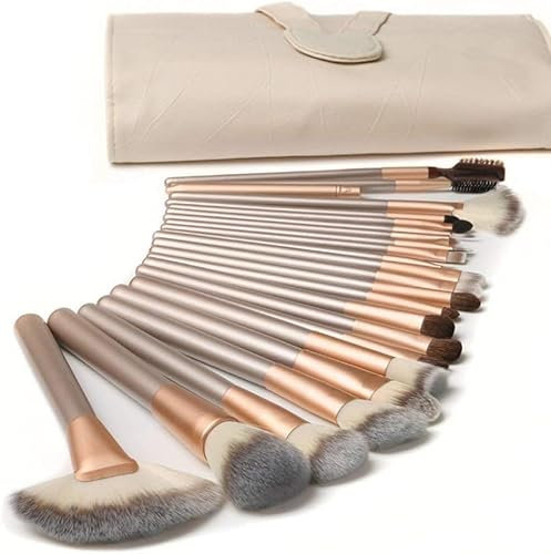 LOIVIYA Brochas de Maquillaje Profesional, Champagne Set Brochas Maquillaje,Suaves y Duraderas Pinceles Maquillaje Para Base, brocha colorete de Ojos Poder Facia【18 Piezas +Bolsa Plegable