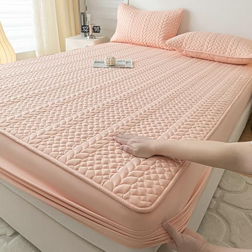 Epinki Betttuch & 1er Kissenbezüge 90x200cm Set 2tlg Schutz, Weizen Muster Spannbettlaken Einfarbig Rose Faltenresistent und Ausbleichen, Polyester Baumwolle Bett Laken Bezug