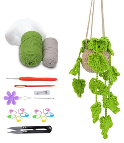 BDKMMS Crochet Kit, 2PC Hanging Potted Plants Crochet Kit Beginners Crochet Kits with Step-by-Step Video Tutorials for Beginners Decoration