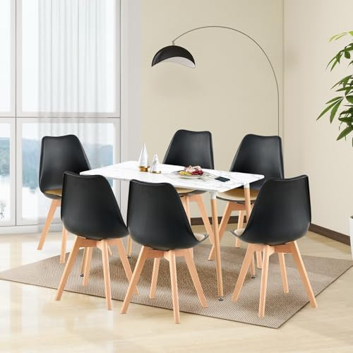 LafeuR Esszimmergruppe Esstisch mit 6 Stühlen Essgruppen, Rechteckig Küchentisch-Set für 6 Personen Sitzgruppe für Wohnzimmer Küche Büro(Marmor Tisch+6 Schwarz-Gold Esszimmerstühle)