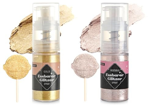 Essbarer Glitzer Spray Gold und Roségold Goldpuder Essbar Glitzerpulver für Backen Lebensmittel Glitzer für Getränke, Erdbeeren, Cupcakes, Osterkuchen, Fondant, Cocktails, Schokolade 5g x 2 Farben
