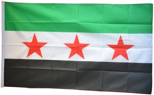 Syrien Flagge 2024, Flagge mit drei roten Sternen, grün, weiß und schwarz, 150 x 90 cm