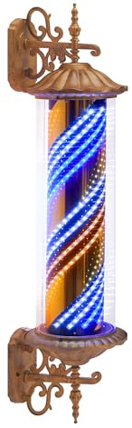 Barberpub Barber Pole Barbierstab, Friseurstange Retro Stil Licht, Drehbaren Blau Gold Weiß LED-Streifen für Barbershop, 100.5 CM Barbier Stange Licht L059BC