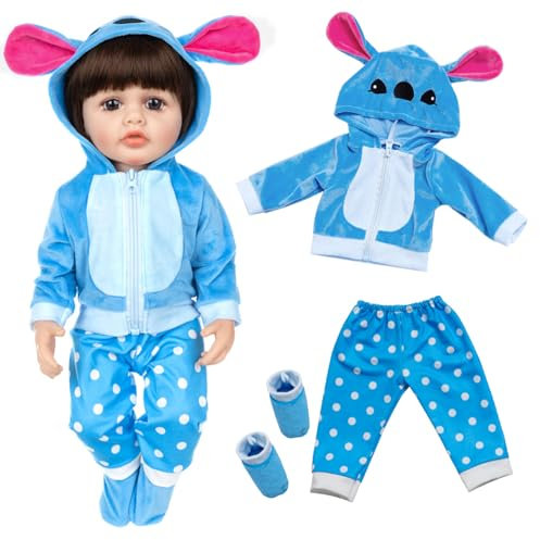 Puppenkleidung für 18-22 Zoll Baby Puppen, Blaue Baby Puppenkleidung mit Bluse Hose Socken, 45-56 cm Lange Babypuppen Outfits Jungen Geburtstag Geschenke