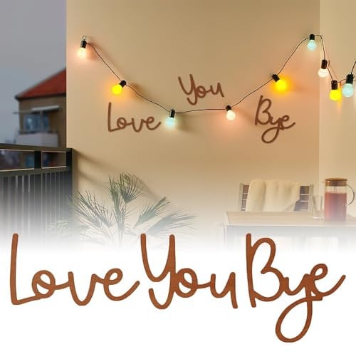 Kouamor Wooden Love You Bye Sign Above Door, Wall Decoration Sign for Hallway Decor with Double Sided Sticky Dots (Brown, 9.9*17.9cm + 10.6*13.5cm + 14*15cm)