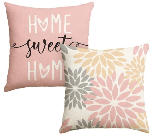 Artoid Mode Rosa Dahlien Blumen Frühling Kissenbezüge 2er Set, 45x45 cm Zierkissenbezug Cushion Cover Couch Wohnzimmer Außenbereich Deko
