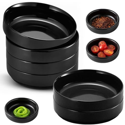 KineticKraft 6 Pièces Bols à Sauce, Rond Bols à Tapas Et Sauces 8,7 x 2,5 cm Mini Bols à Trempette Bols à Sauce Soja Noir Givré Coupelle Aperitif, Pour Sauce Soja, Ketchup, Épices, Condiment