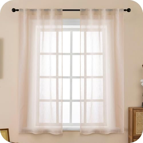 GIRASOLE HOME Coppia Tende Itaca Filtranti in Simil Lino 2 Pannelli con Tasca e Passanti Nascosti (Beige, 70x150cm)