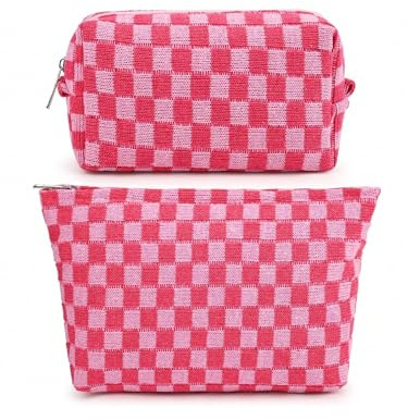 Makeup Bag, Birthday Gifts for Women, Large Small Capacity Checkered Travel Make up Bag, 2 Pack Cosmetic Bags Portable Toiletry Bag for Mom Sister Friends Girls
