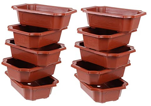 PAMINGONO Lot de 10 Pots De Bonsaï Rouges, Grands Pots De Fleurs en Plastique, pour Le Bureau, La Maison, en Plastique, Rectangulaire