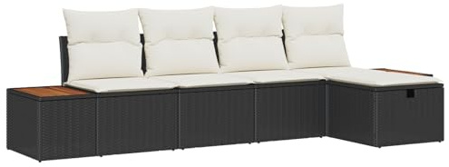 vidaXL 5-teiliges Garten-Sofa-Set mit schwarzen Kissen, Stauraum, modulares Outdoor-Sitzmöbel für Terrasse und Patio, wetterfest, UV-beständig, farbecht, Wasserabweisende Stühle