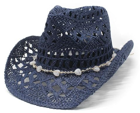 Generisch Gorra de exterior para mujer y hombre, de verano, sombrero de vaquero occidental, sombrero de paja moldeable, sombrero para el sol ahuecado para el sol, ensalada, marine, talla única