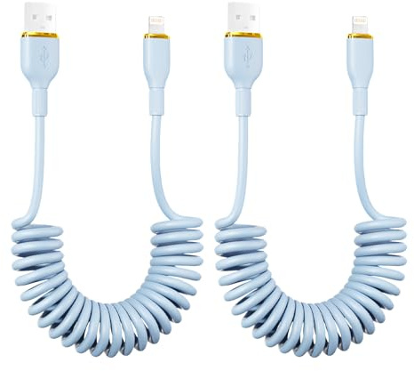 Lotnery Retractable Coiled Lighting Cable 2-Pack, with CarPlay Support for Car & iPhone Fast Charging, Durable Charger Cord for iPhone 14/13/12/11 Pro Max/XR/SE/AirPods