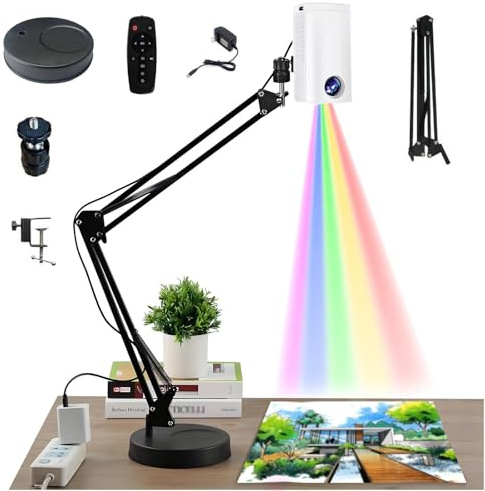 ANGDI Projecteur de dessin, projecteur d'art pour le traçage, dessin et peinture, outil de traçage intelligent portable avec télécommande et support, connectivité Wi-Fi et USB(White,0.6m)
