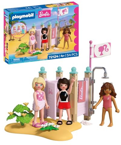 PLAYMOBIL Barbie Strandmode | Umkleidekabine & Dusche mit Barbie, Teresa & Renee | Stylische Strandlooks & Malibu‑Sommerfeeling | Fördert Rollenspiel & Kreativität | Für Kinder ab 4 Jahren | 72124