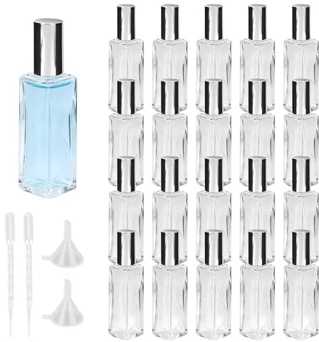 YKUKIZEE 20PCS 20 ml Glass Refillable Perfume Bottle Clear Empty Square | Glass Fragrance Atomiser Spray Bottle, for Travel Women Men