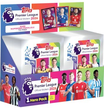 Topps Premier League Stickers 2026 - Full Box - enthält 100 Stickerpäckchen (6 Sticker pro Päckchen).