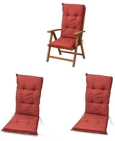 Hochlehner Auflagen 2er Set 117x49x6 cm Rot Gartenstuhl Sitzpolster Komfort | BURI Hochlehnerauflage wetterfest mit Schaumkern, Vollvlies und Bindebändern für Balkon, Terrasse und Gartenmöbel